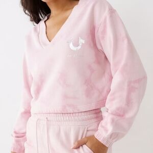 True Religion women tie dyed logo V neck sweatshirt Pink, Size M